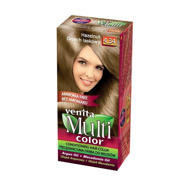 Vopsea de par fara amoniac, Multicolor, Venita, 50 ml, Nr. 4.34, Hazelnut