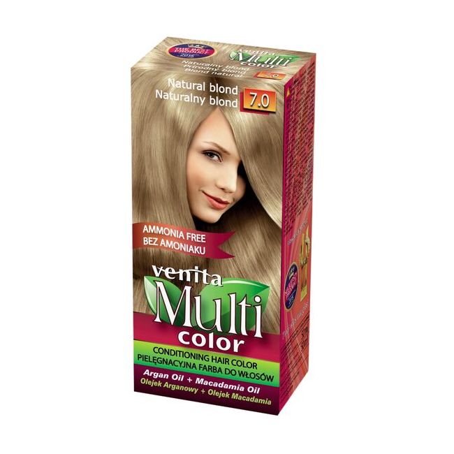 Vopsea de par fara amoniac, Multicolor, Venita, 50 ml, Nr. 7.0, Natural Blond