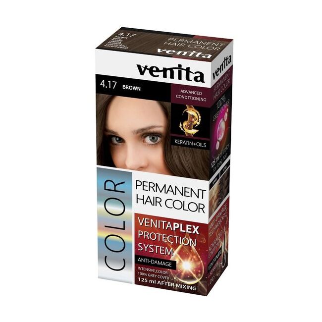Vopsea de par permanenta, Venita Plex, 125 ml, Nr 4.17, Saten, 125ml