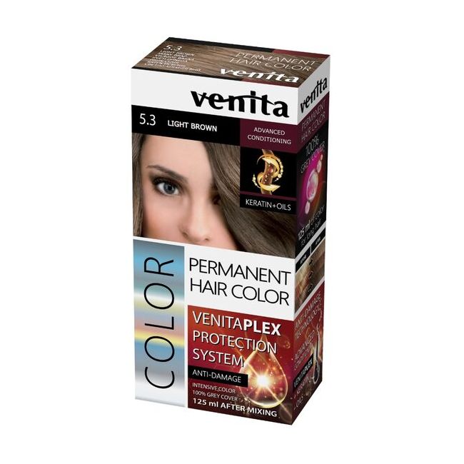 Vopsea de par permanenta, Venita Plex, 125 ml, Nr 5.3, Saten Deschis, 125ml