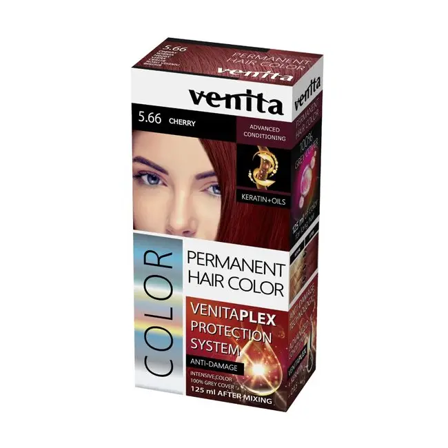 Vopsea de par permanenta, Venita Plex, 125 ml, Nr 5.66, Rosu Cireasa, 125ml