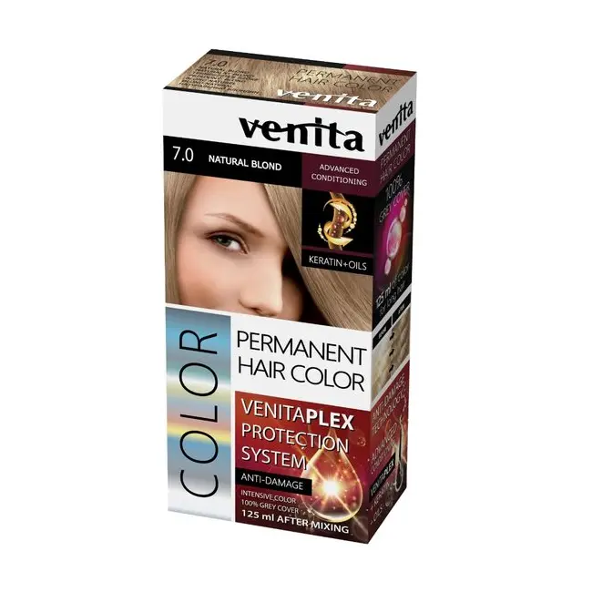 Vopsea de par permanenta, Venita Plex, 125 ml, Nr 7.0, Blond Natural, 125ml
