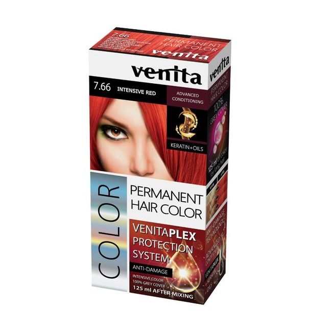 Vopsea de par permanenta, Venita Plex, 125 ml, Nr 7.66, Rosu Intens, 125ml