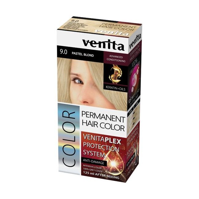 Vopsea de par permanenta, Venita Plex, 125 ml, Nr 9.0, Blond Pastel, 125ml