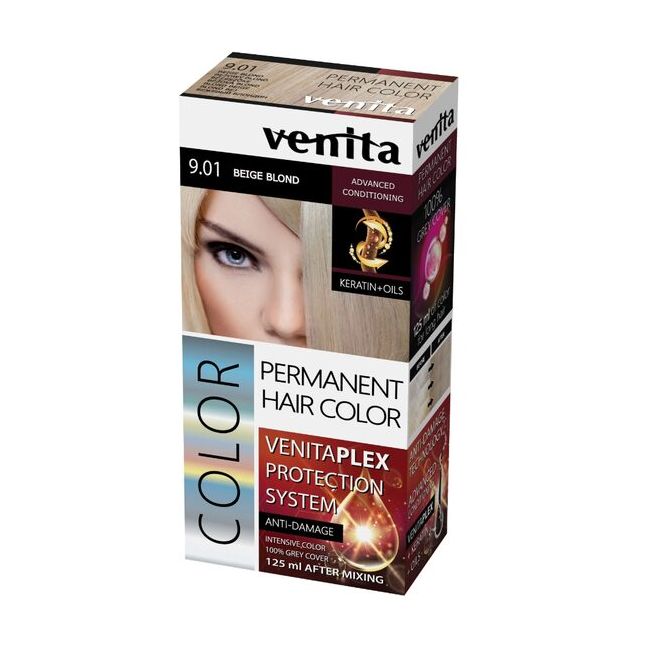 Vopsea de par permanenta, Venita Plex, 125 ml, Nr 9.01, Blond Bej, 125ml