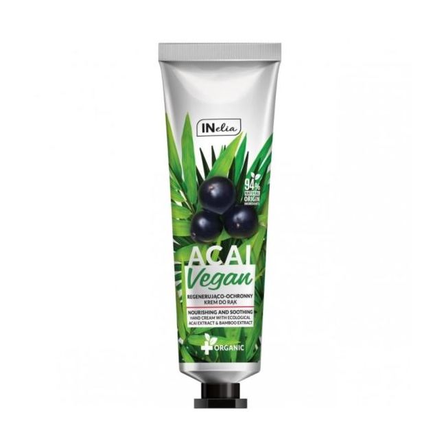 Crema pentru maini si unghii, protectie si regenerare, Vegan, Inelia, Revers, cu extract de acai ecologic si bambus, 100ml