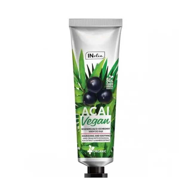 Crema pentru maini si unghii, protectie si regenerare, Vegan, Inelia, Revers, cu extract de acai ecologic si bambus, 100ml