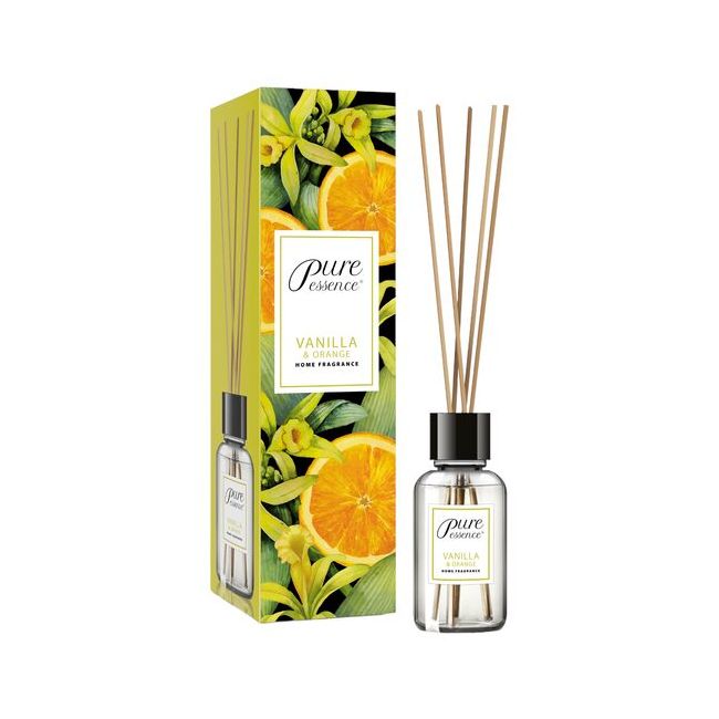 Difuzor cu betisoare parfumate Pure Essence, Vanilie si flori de portocala, 25 ml