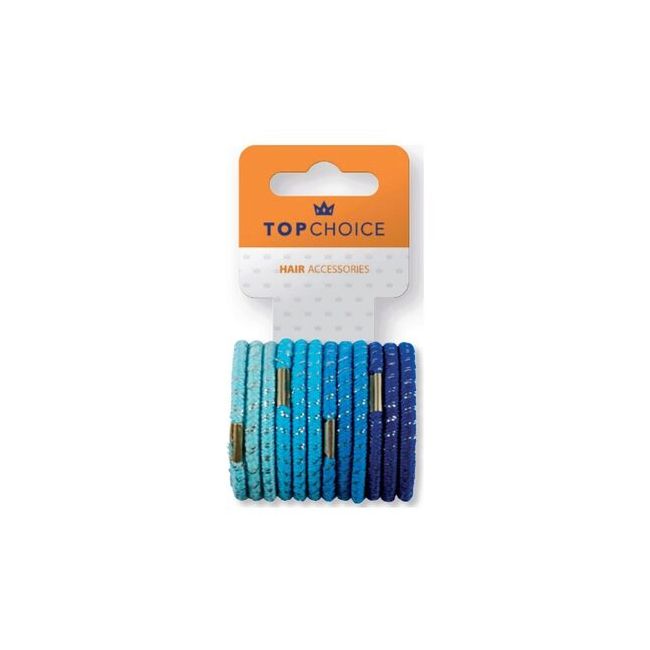 Elastic de par Top Choice, set de 12 bucati asortate, in nuante de albastru