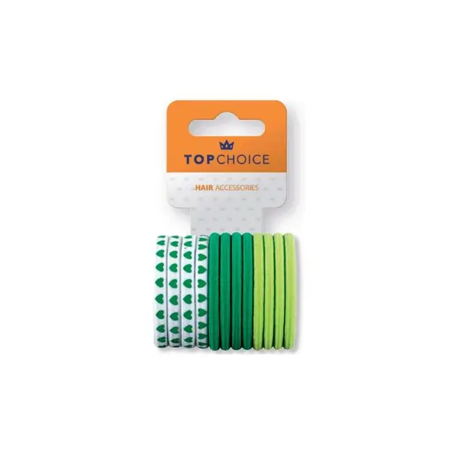 Elastic de par Top Choice, set de 12 bucati asortate, in nuante de verde