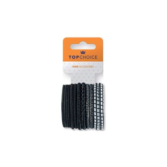 Set 12 bucati Elastic de par Top Choice, alb-negru, TC22340