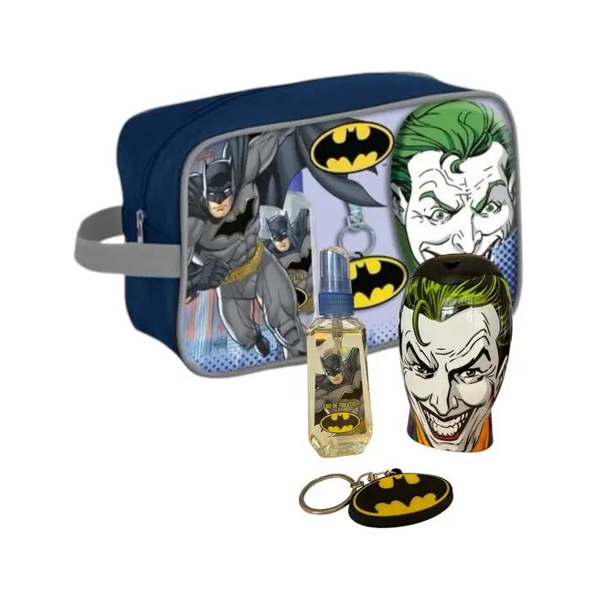 Set Batman, Apa de toaleta 90ml, Figurina 2in1, Spumant de baie si Sampon 300ml, Breloc, in borseta cool, Baieti