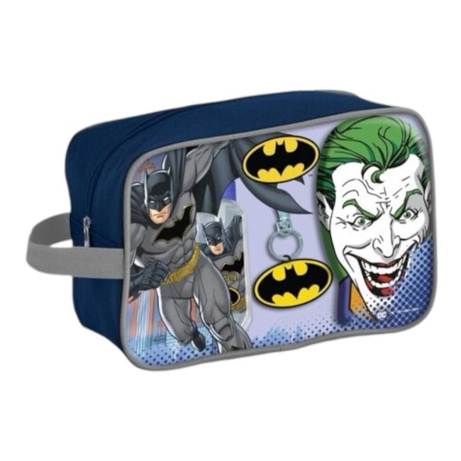 Set Batman, Apa de toaleta 90ml, Figurina 2in1, Spumant de baie si Sampon 300ml, Breloc, in borseta cool, Baieti