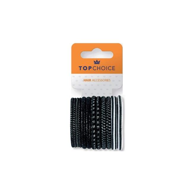 Set de 12 bucati Elastic de par Top Choice, , alb-negru, TC22357