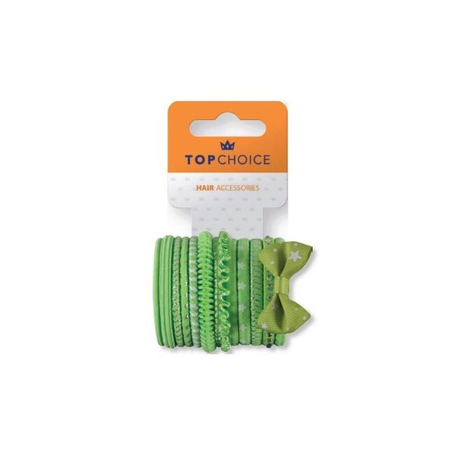 Set de 12 bucati asortate Elastic de par Top Choice, in nuante de verde, TC22029