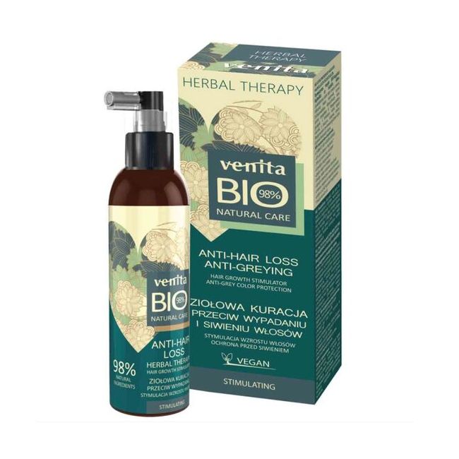 Solutie bio-tratament impotriva caderii parului si a incaruntirii, 98% Natural, Venita Bio, 200ml
