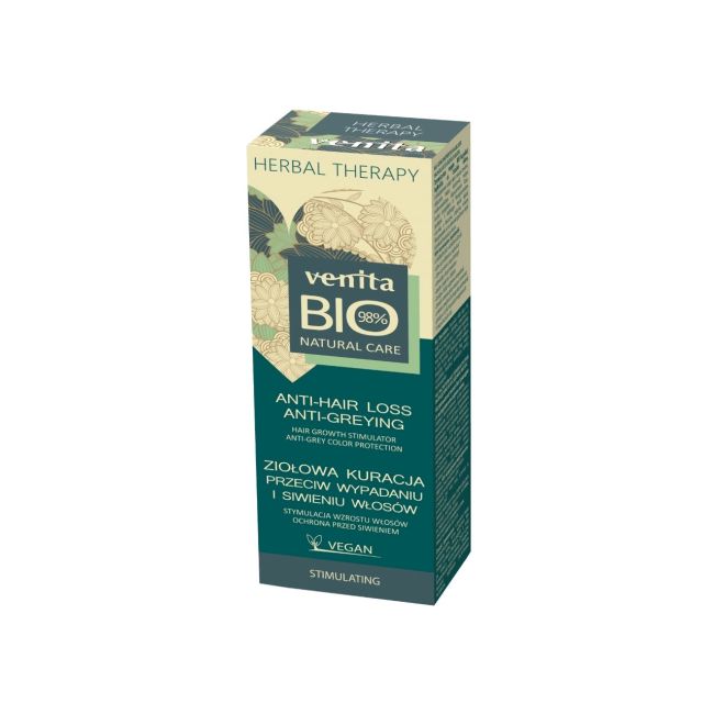 Solutie bio-tratament impotriva caderii parului si a incaruntirii, 98% Natural, Venita Bio, 200ml