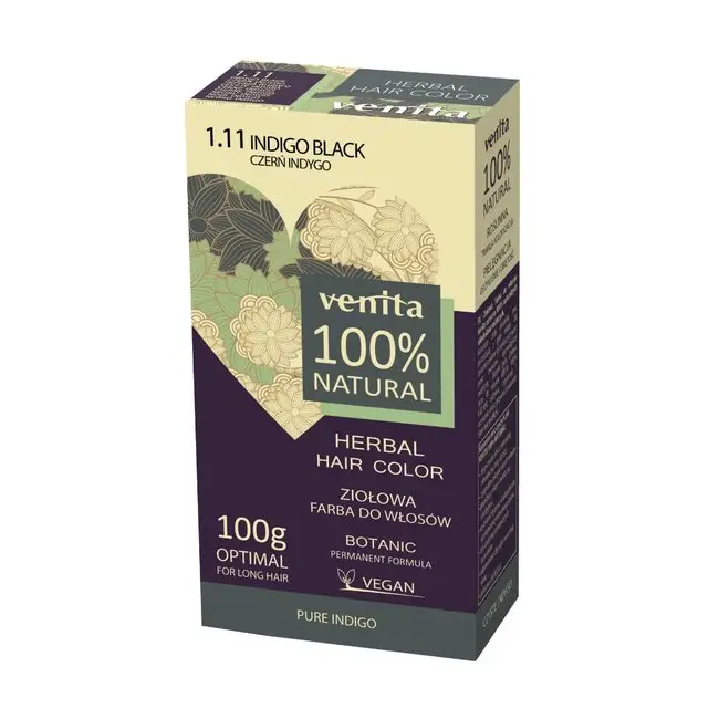 Vopsea de par pulbere, pe baza de plante, naturala 100%, Venita, Nr 1.11, Negru Indigo, 100g