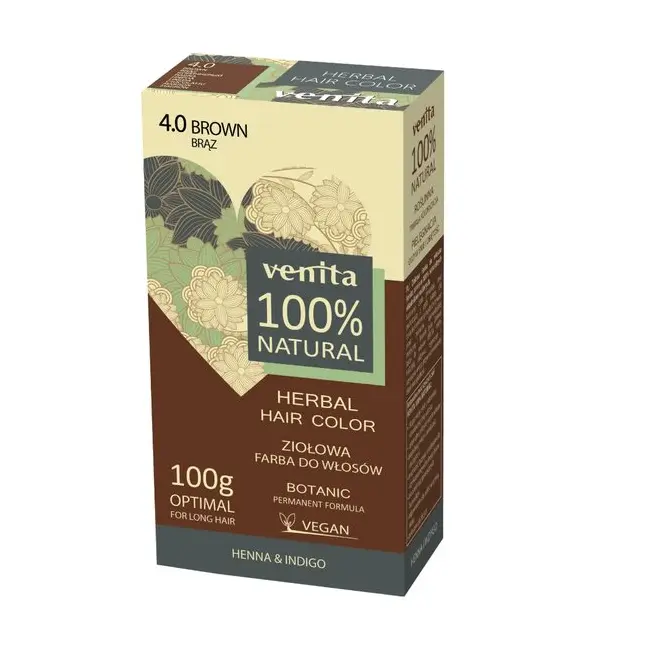 Vopsea de par pulbere, pe baza de plante, naturala 100%, Venita, Nr 4.0, Maro, 100g