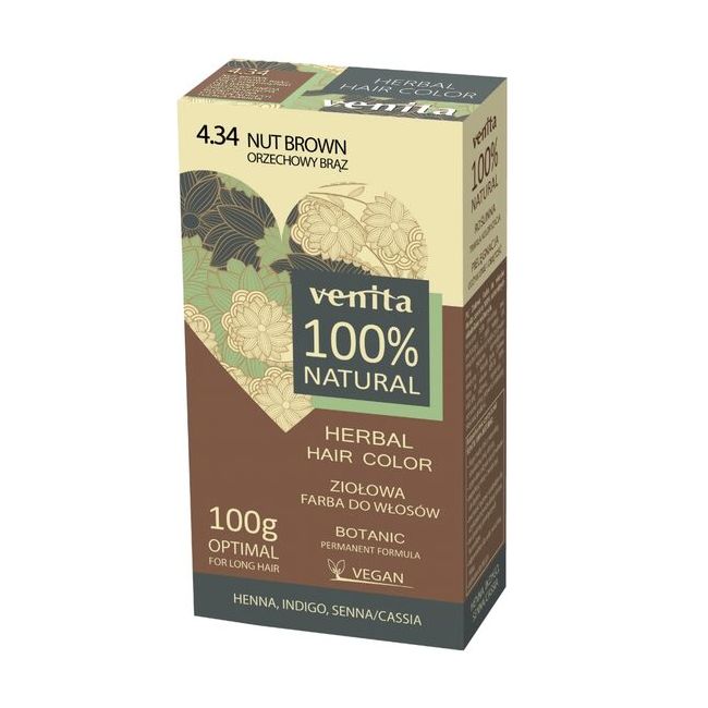 Vopsea de par pulbere, pe baza de plante, naturala 100%, Venita, Nr 4.34, Blond Aluna, 100g