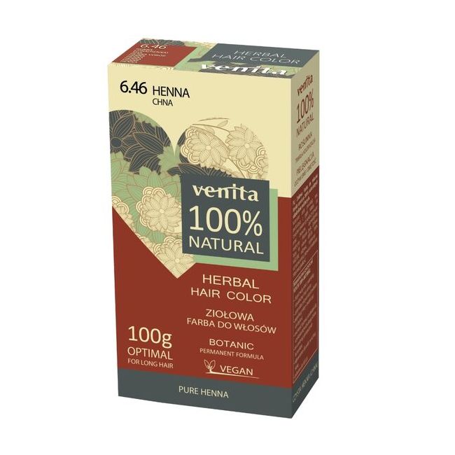 Vopsea de par pulbere, pe baza de plante, naturala 100%, Venita, Nr 6.46, Henna, 100g