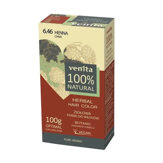 Vopsea de par pulbere, pe baza de plante, naturala 100%, Venita, Nr 6.46, Henna, 100g