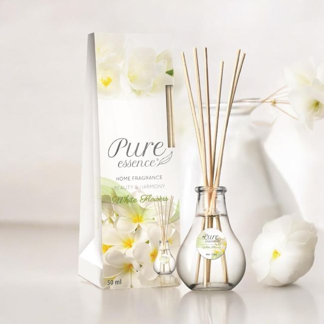 Difuzor cu betisoare parfumate Pure Essence, Flori Albe, Revers, 50 ml
