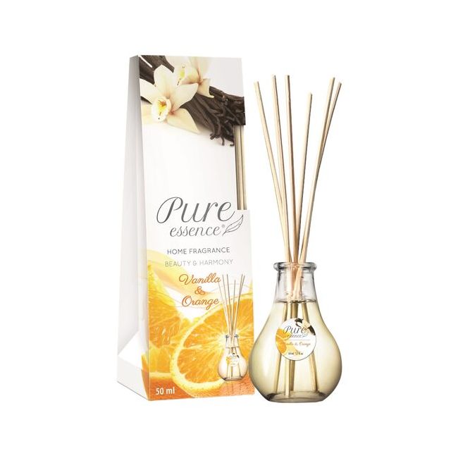 Difuzor cu betisoare parfumate Pure Essence, Vanilie si flori de portocala, 50 ml