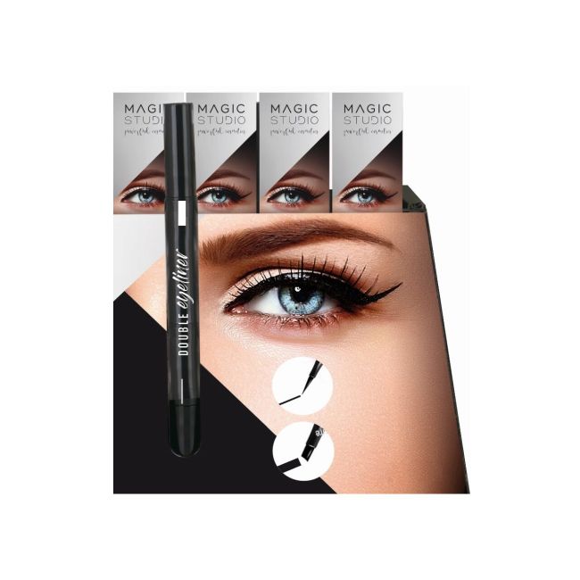 Eyeliner Double, Magic Studio, cu un varf ingust, de precizie, si un varf lat, pentru efect dramatic