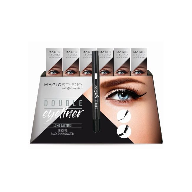 Eyeliner Double, Magic Studio, cu un varf ingust, de precizie, si un varf lat, pentru efect dramatic