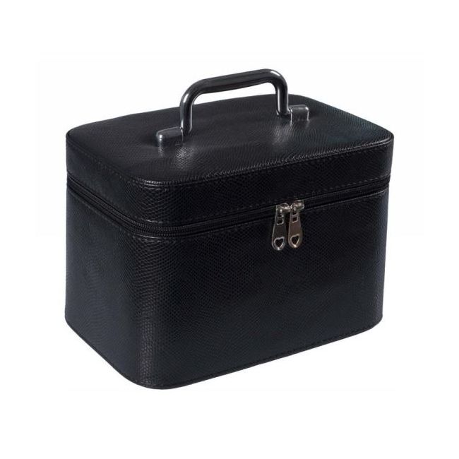 Geanta pentru depozitarea produselor cosmetice tip cufar, neagra, cu fermoar, Xl, Top choice