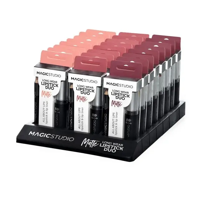 Kit Perfect Lips, Ruj de buze mat si creion pentru contur asortat,  Set de 24 Buc, Magic Studio