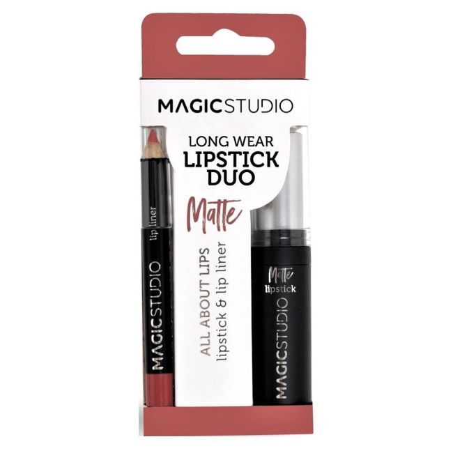 Kit Perfect Lips, Ruj de buze mat si creion pentru contur asortat,  Set de 24 Buc, Magic Studio