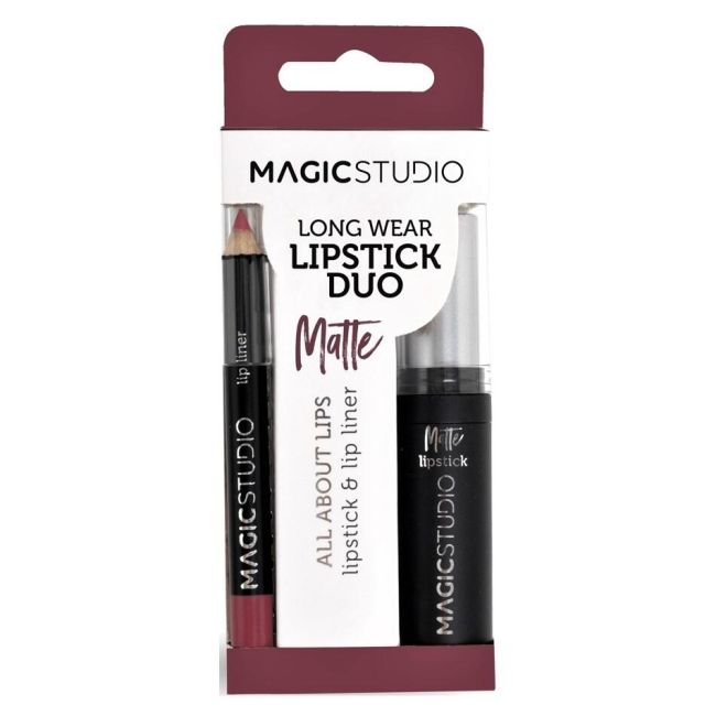 Kit Perfect Lips, Ruj de buze mat si creion pentru contur asortat,  Set de 24 Buc, Magic Studio