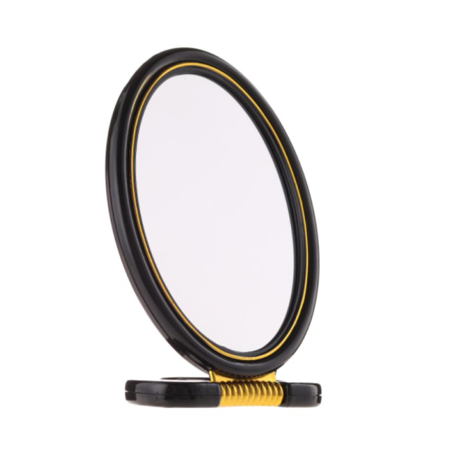 Oglinda machiaj cu lupa si picior, plastic, neagra, Top Choice, 17x13 cm
