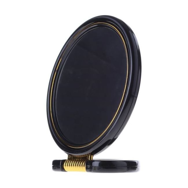 Oglinda machiaj cu lupa si picior, plastic, neagra, Top Choice 5039, 15 cm