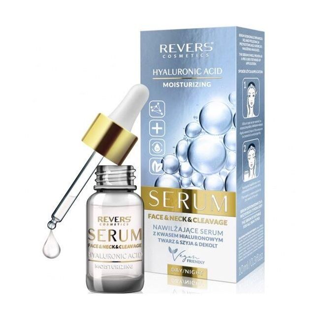 Ser hidratant pentru fata, gat si decolteu cu Acid Hyaluronic, Revers, 10ml