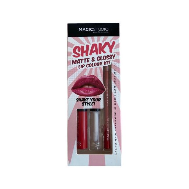 Set gloss si creion de buze Shaky, Matte & Glossy, 60749, Rosu, Magic Studio, 2 g