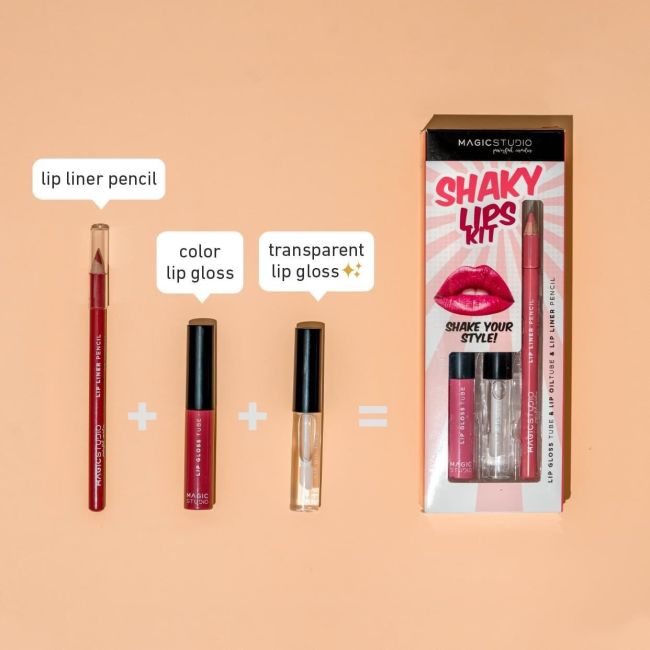 Set gloss si creion de buze Shaky, Matte & Glossy, 60749, Rosu, Magic Studio, 2 g