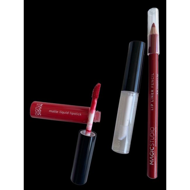 Set gloss si creion de buze Shaky, Matte & Glossy, 60749, Rosu, Magic Studio, 2 g