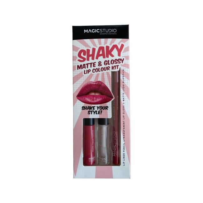 Set gloss si creion de buze Shaky, Matte & Glossy, 60749, Roz inchis, Magic Studio, 2 g
