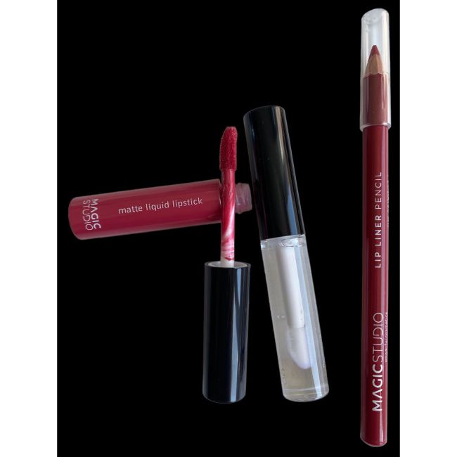 Set gloss si creion de buze Shaky, Matte & Glossy, 60749, Roz inchis, Magic Studio, 2 g