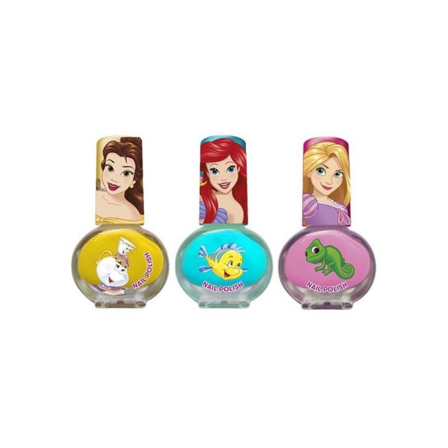 Set manichiura pentru fetite, 3 lacuri de unghii si modele de lipit pe unghii, Printesele Disney