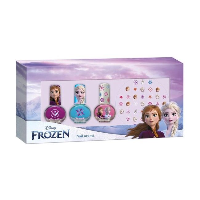 Set manichiura pentru fetite, cu 3 lacuri de unghii si modele de lipit pe unghii, Frozen