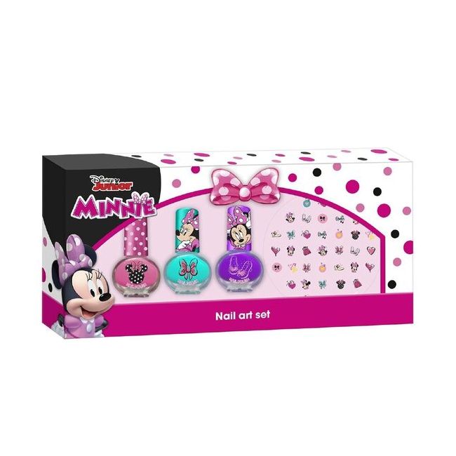 Set manichiura pentru fetite, cu 3 lacuri de unghii si modele de lipit pe unghii, Minnie