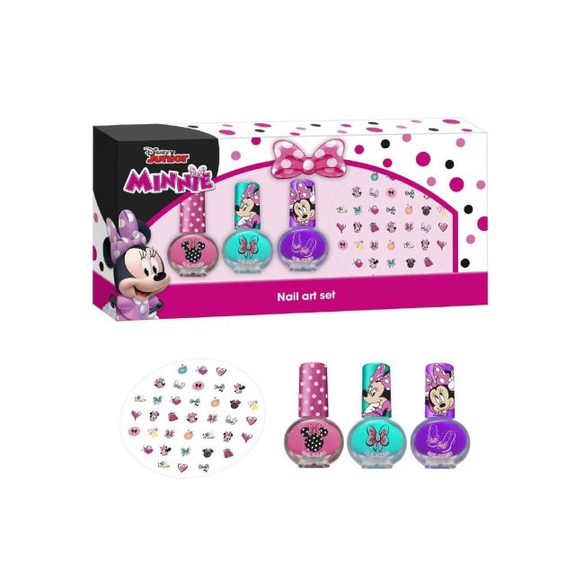 Set manichiura pentru fetite, cu 3 lacuri de unghii si modele de lipit pe unghii, Minnie