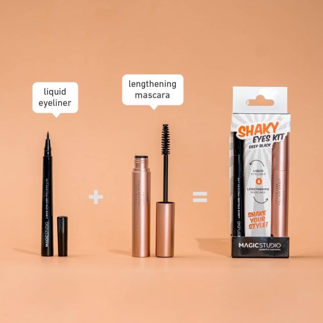 Set pentru machiaj Shaky, Eyeliner de precizie si Mascara Infinity Lash, Magic Studio