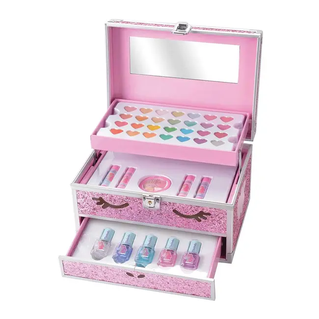 Trusa metalica cu accesorii pentru machiaj si unghii, Unicorn Big Glitter Case, fetite, Martinelia