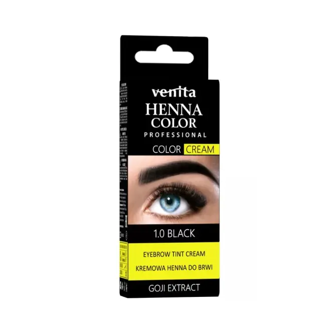 Crema henna cu extract de goji pentru vopsirea sprancenelor cu efect de lifting Venita 1.0, negru