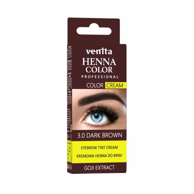 Crema henna cu extract de goji pentru vopsirea sprancenelor cu efect de lifting Venita 3.0, maro inchis